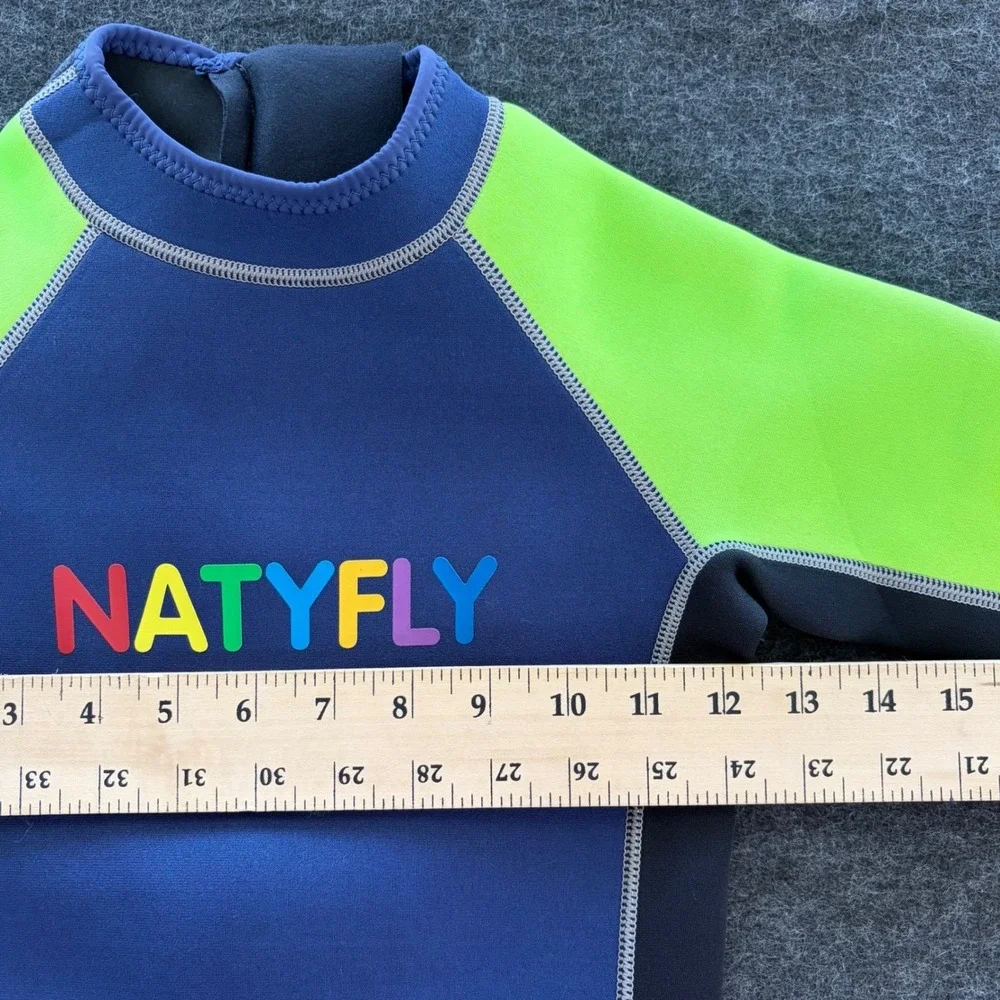 Natyfly Kids Full Body Wetsuit Navy Blue Lime Green Neoprene Size L‎